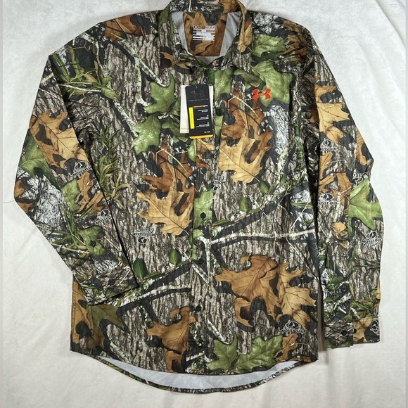 NWT Under Armor Mossy Oak Medium UA Hunt Camo Performance Button Front Shirt - Picture 2 of 13
